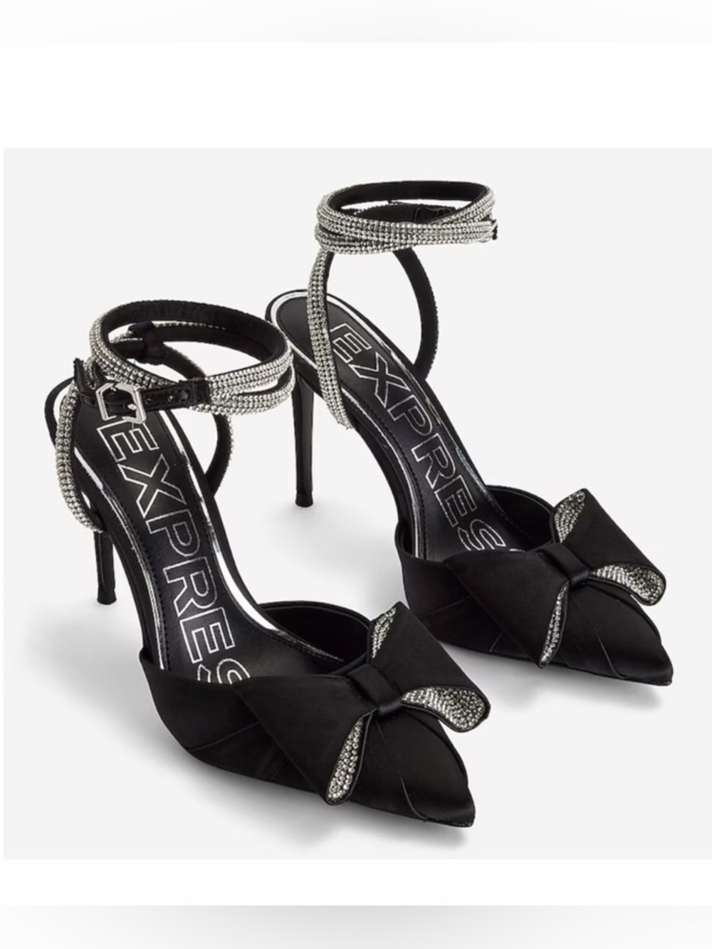Express Rhinestone Bow Embellished Strap Pumps